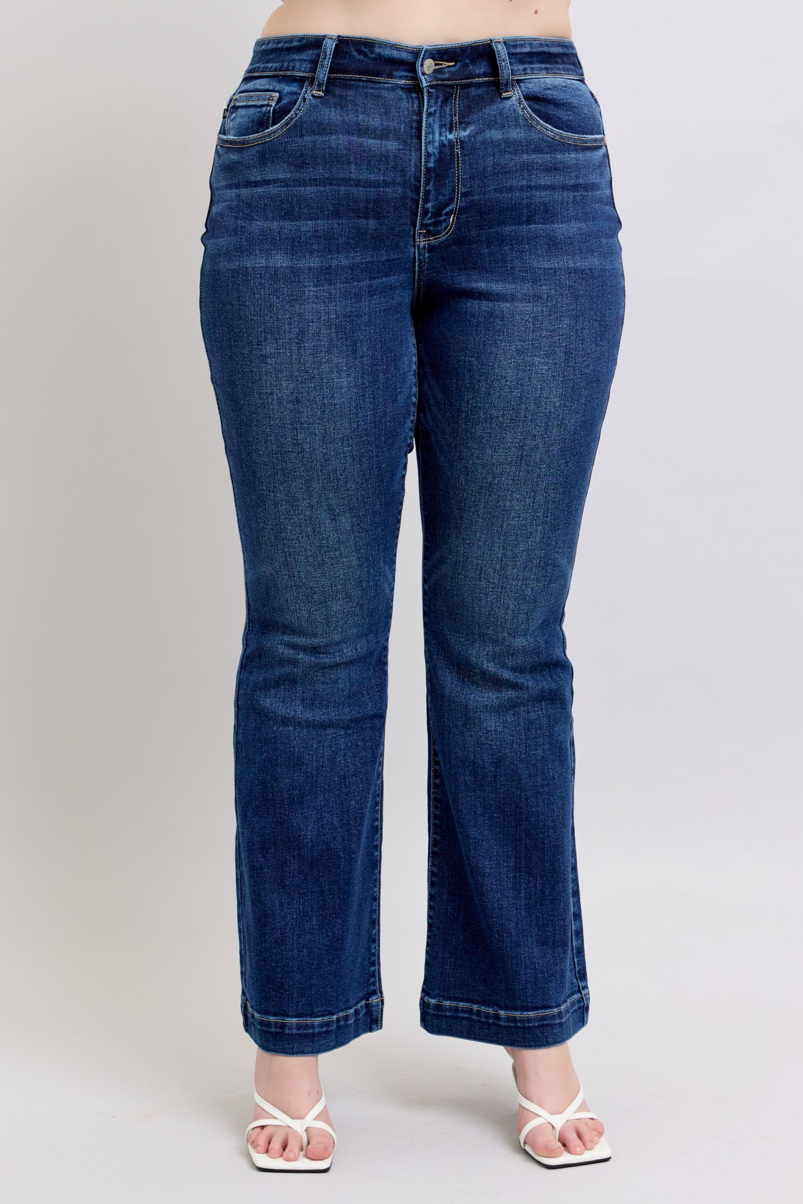 Full Size High Rise Flare Jeans with Pockets Plus Size