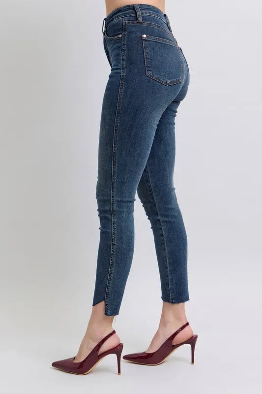 Full Size High Waist Tummy Control Step Hem Skinny Jeans Plus Size
