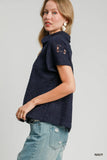 Lace Patch Feminine Short Sleeve Button Down Shirt