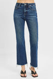 Tummy Control High Rise Crop Straight Raw Cut Hem Jeans