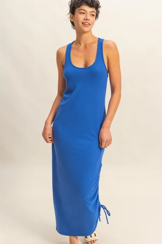 Scoop Neck Side Tie Detail Midi Dress