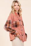 Button Down Contrast Plaid Patchwork Shacket