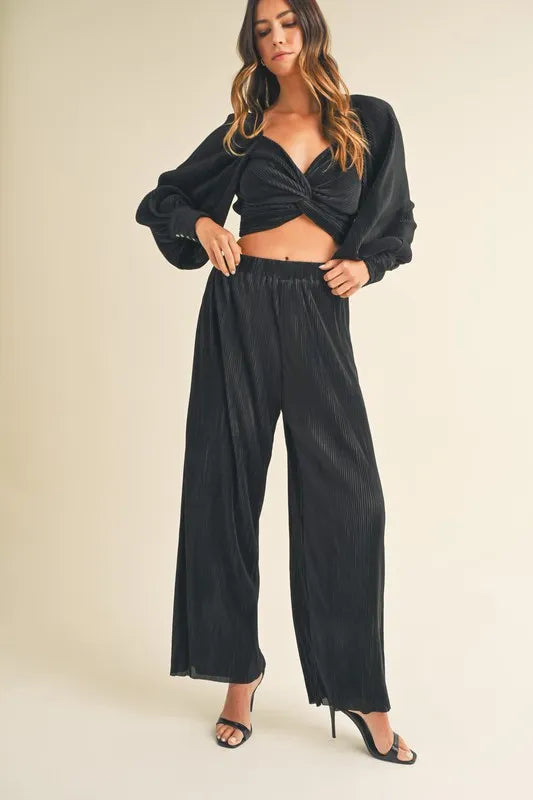 Front Twisted Long Sleeve Top and Pants Set