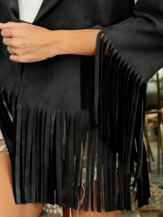 Fringed Hem Oversized Suede Blazer