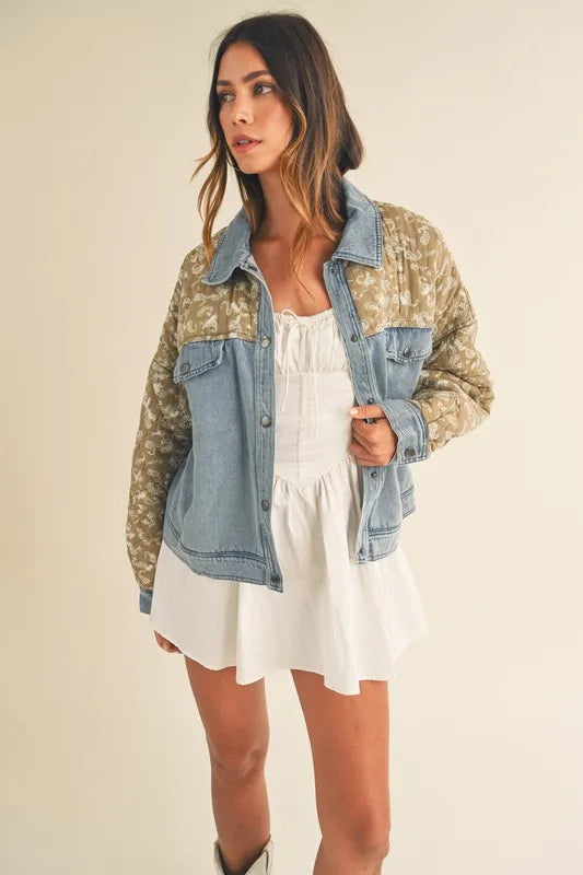 Quilted Paisley Print Contrast Denim Jacket
