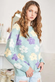 Full Size Floral Popped 2-Tone Sweater Top Plus Size