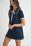 Ruffle Trimmed Collar Fine Knit Mini Dress
