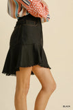 Linen-Blend Skirt with Frayed High-Low Hem and Pockets
