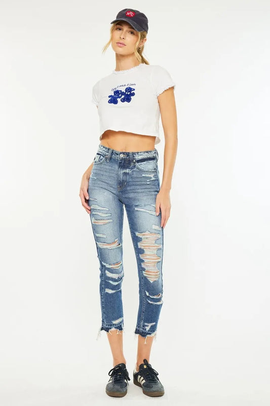 Edgy High-Rise Frayed Skinny Jeans