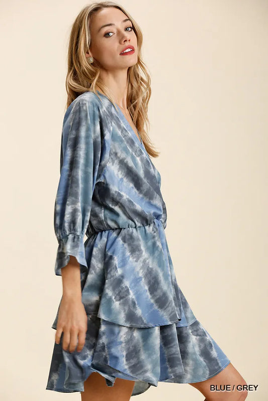 Boho-Chic Ruffled Wrap Dress with Elastic Waistbelt