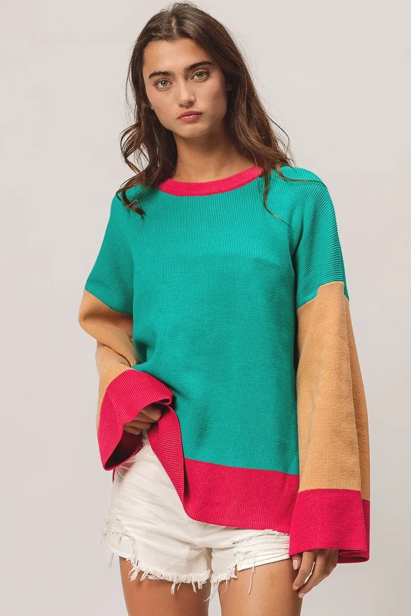 Bell Sleeve Rib Knit Sweater