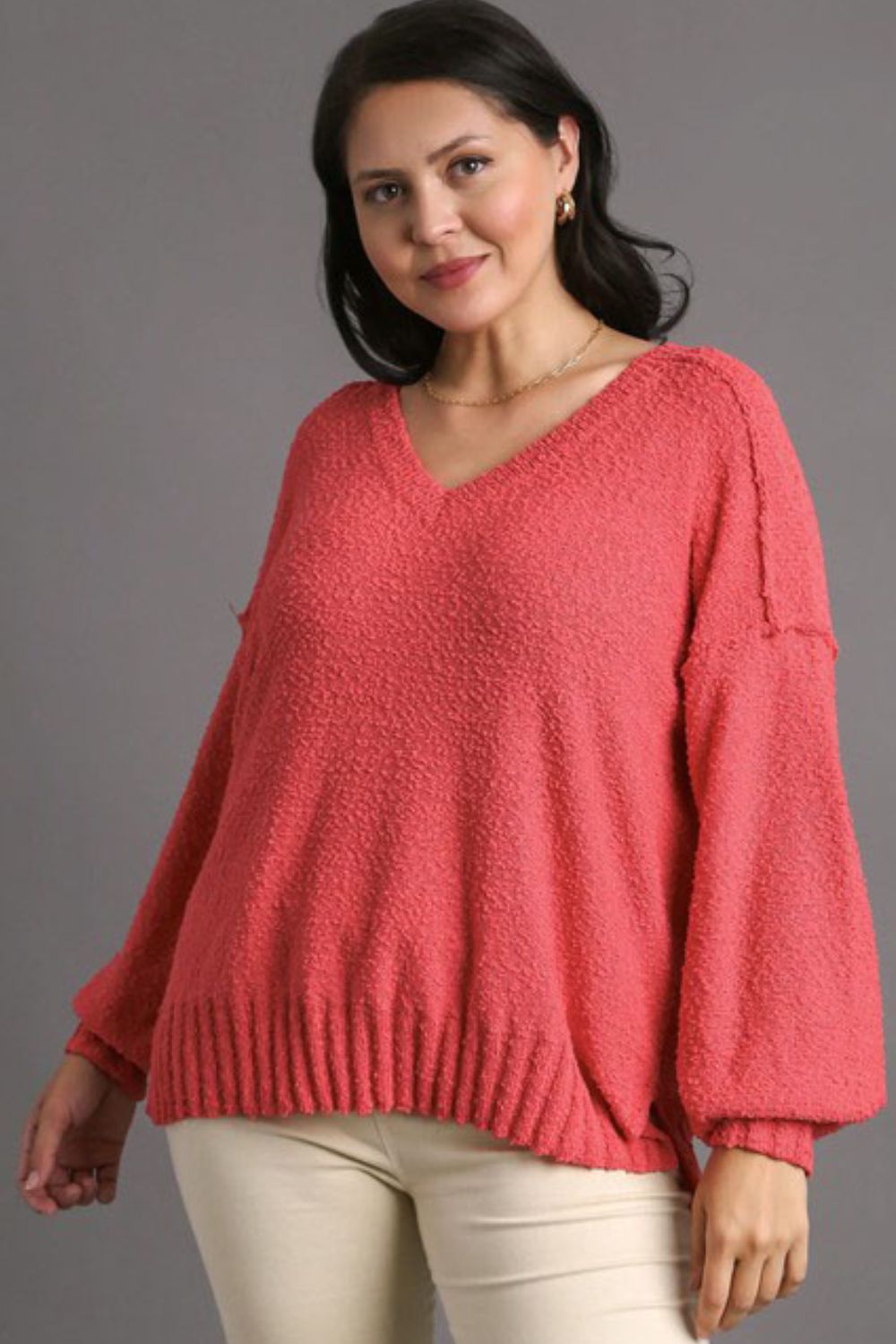 Full Size Dropped Shoulder Side Slit Sweater Plus Size