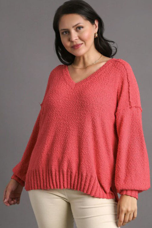 Full Size Dropped Shoulder Side Slit Sweater Plus Size