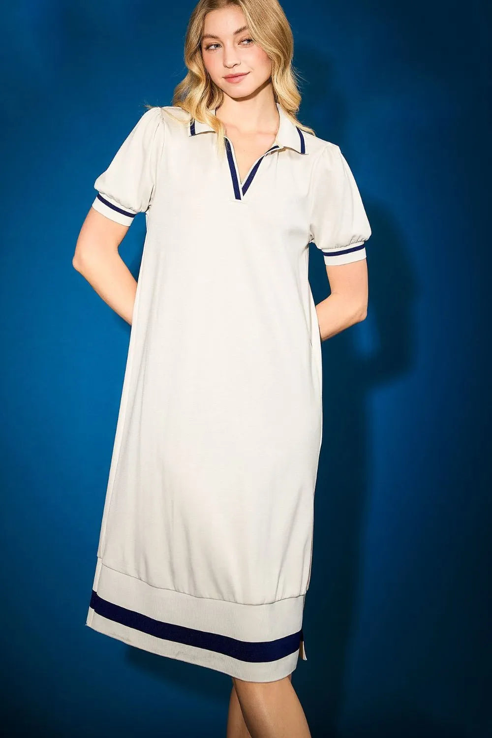 Polo Collar Contrast Trim Midi Dress