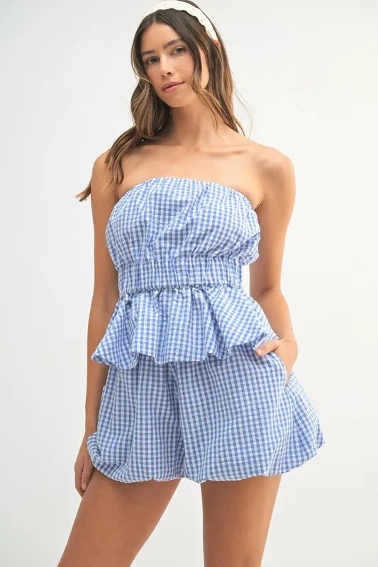 Gingham Tube Top and Shorts Set
