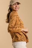 Full Size Animal Print Round Neck Distressed Detail Sweater Plus Size