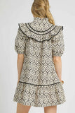 Boho Geometric Ruffle Collar Mini Dress
