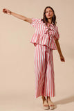 Bow-Front Striped Blouse and Relaxed Wide-Leg Pant Ensemble