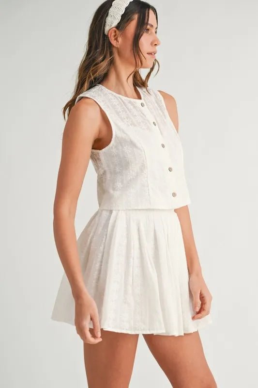 Eyelet Lace Top and Mini Skirt Set