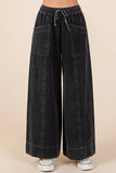 Mineral Wash Wide Leg Elastic Waist Twill Pants