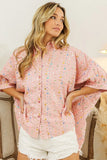 Sequin Striped Short Dolman Sleeve Blouse