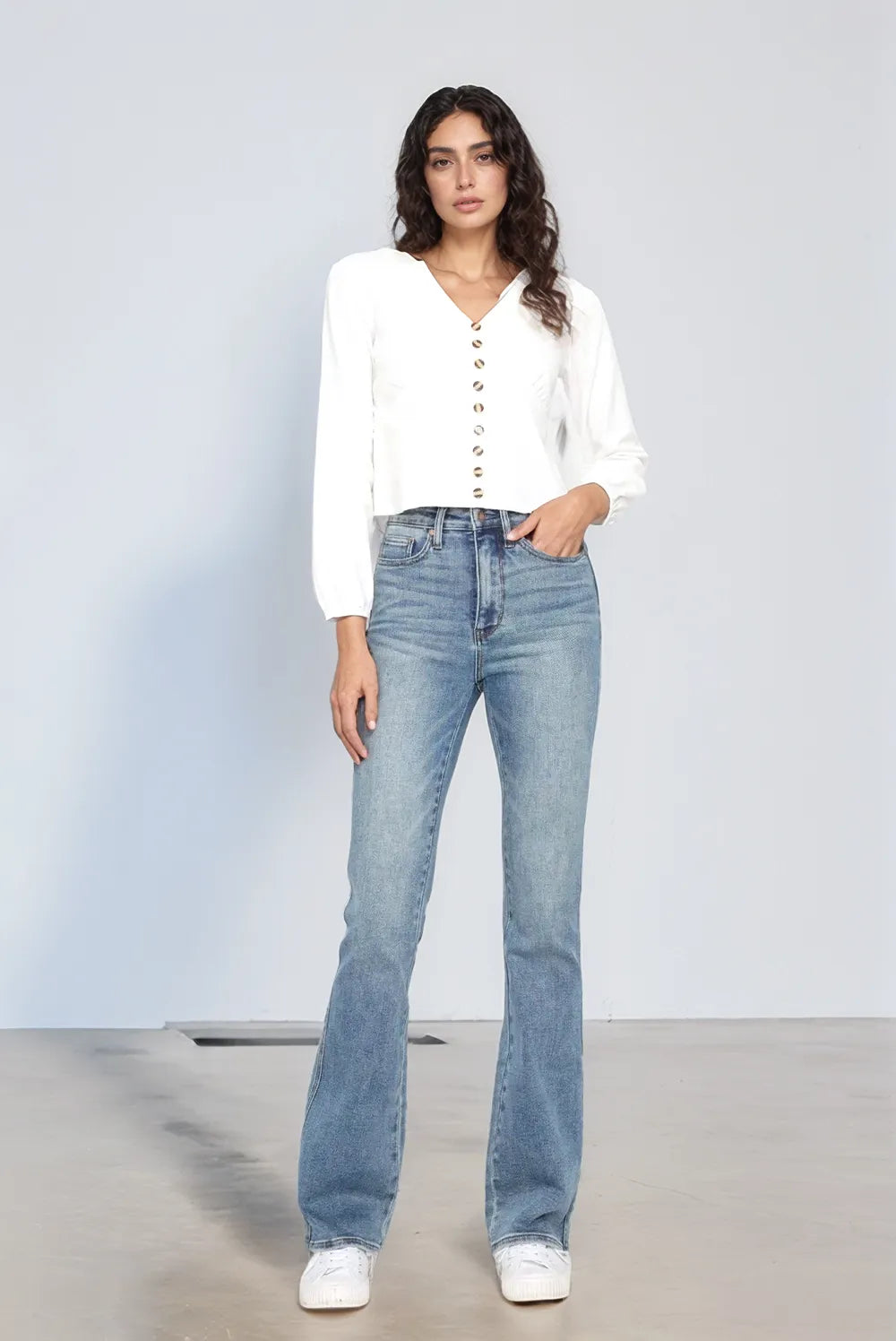 Full Size Tummy Control Back Embroidered Pocketed Bootcut Jeans Plus Size