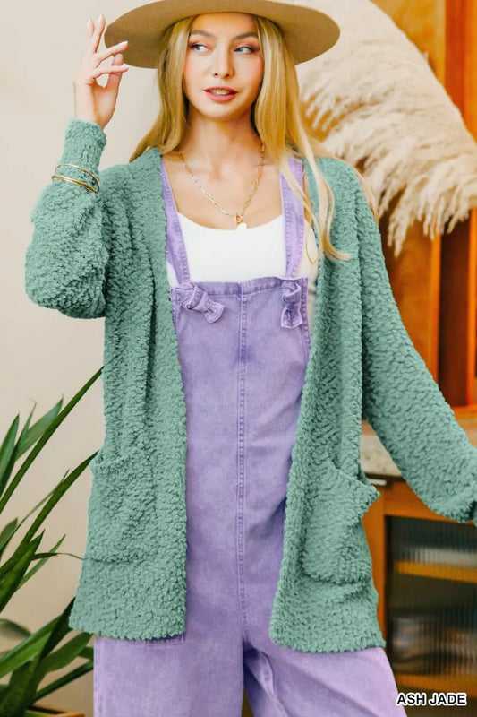 Textured Long Sleeve Cardigan with Handy Pockets
