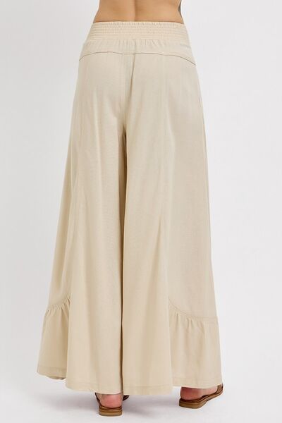 Shirring Detail Wide Leg Pants