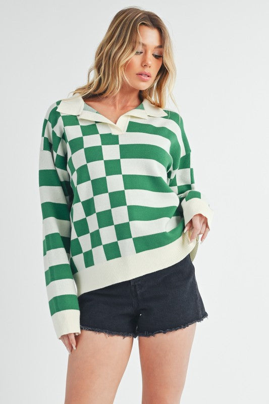 Striped & Checkered Drop Shoulder Sweater