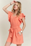 Ruffle Sleeves Romper with Pockets