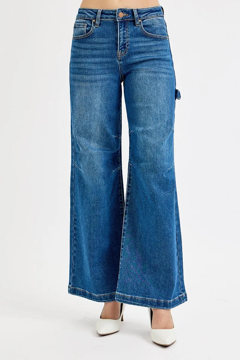 Full Size Patch High-Rise Wide Leg Jeans