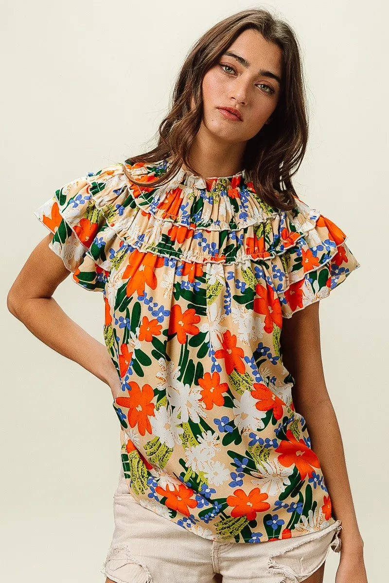 Multi Color Floral Print Woven Top