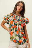 Multi Color Floral Print Woven Top
