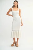 Ruffled Hem Sleeveless Crochet Knit Midi Dress