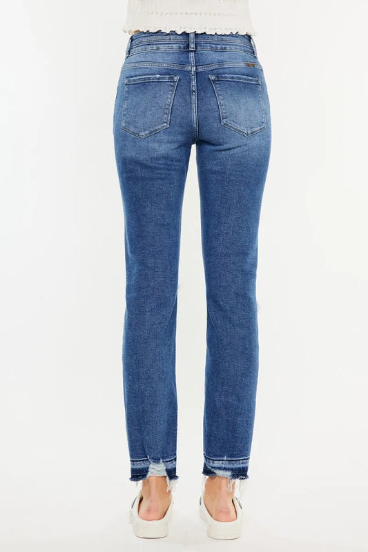 Elevated Frayed Slim Straight Denim Jeans