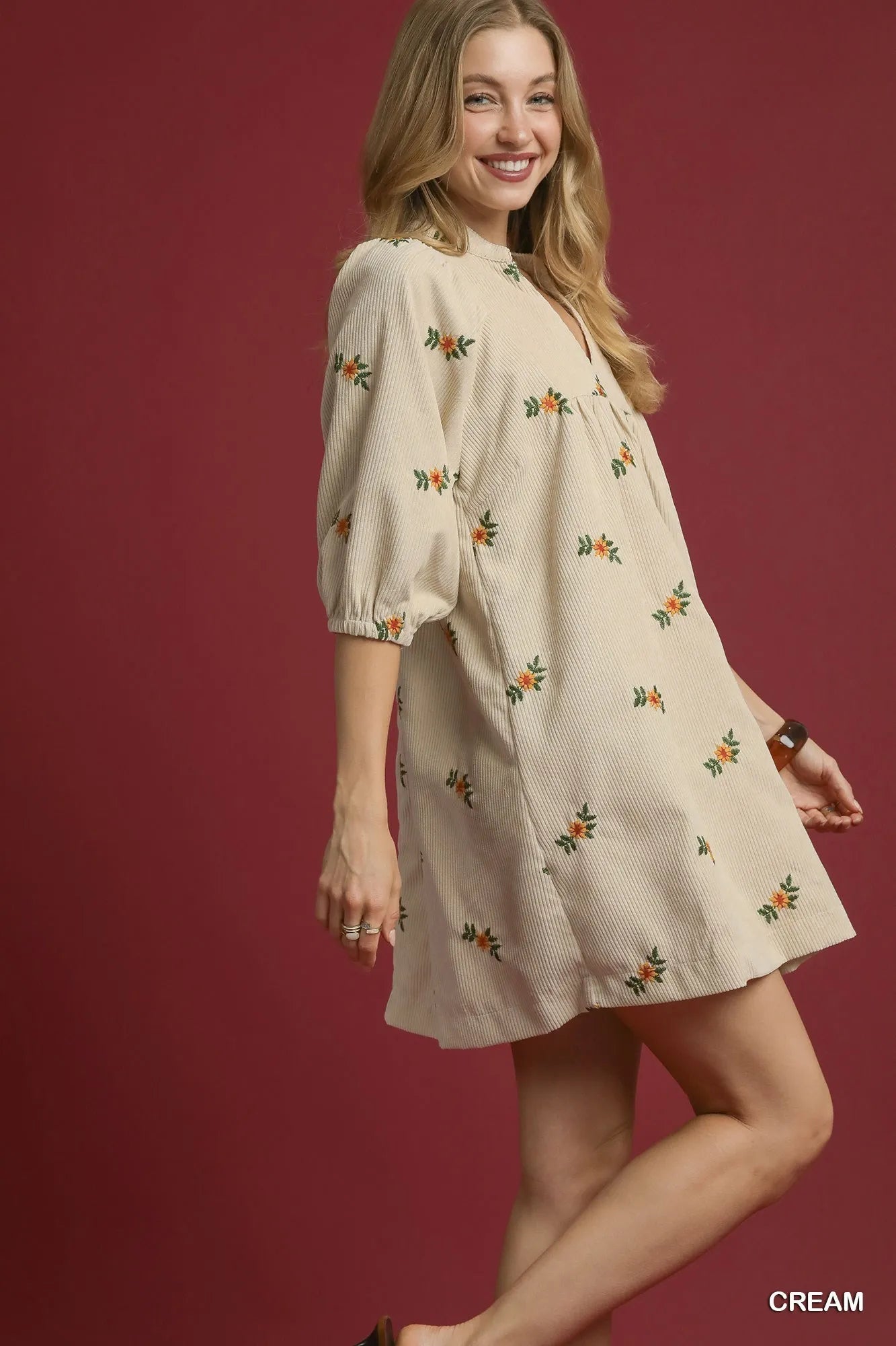 Embroidered Babydoll Dress with Vintage Floral Details