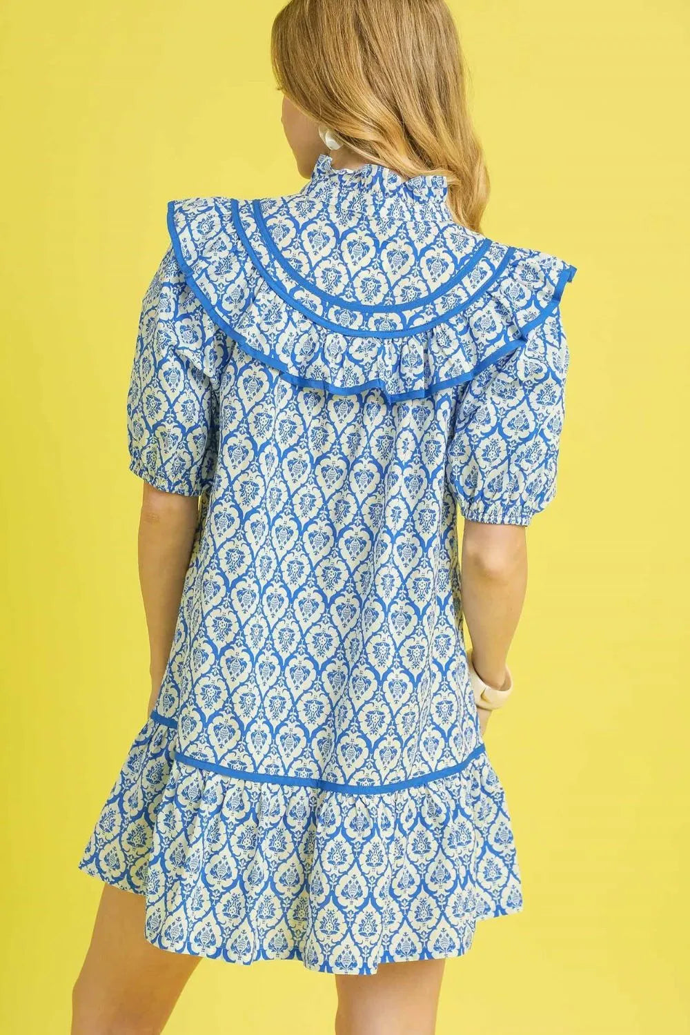 Geometric Boho Puff Sleeve Midi Dress