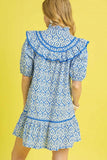 Geometric Boho Puff Sleeve Midi Dress