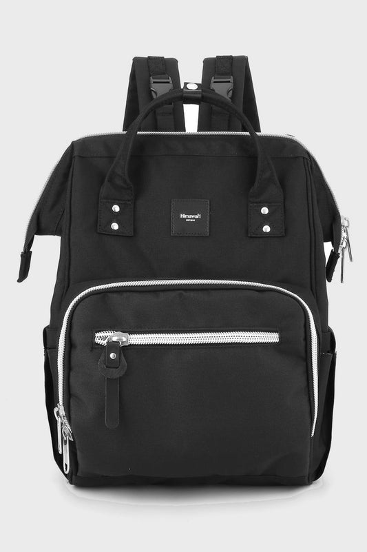 Waterproof Canvas Backpack Bag with Side Pockets - Black
