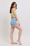 Full Size Tummy Control Raw Hem Denim Shorts Plus Size