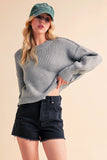Ribbed Hem Exposed Seam Round Neck Sweater