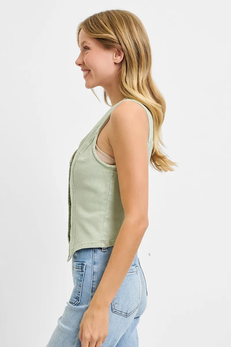 Full Size V Neck Button Down Vest Plus Size