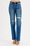 High Waist Curve Enhancing Straight Distressed Denim Jeans