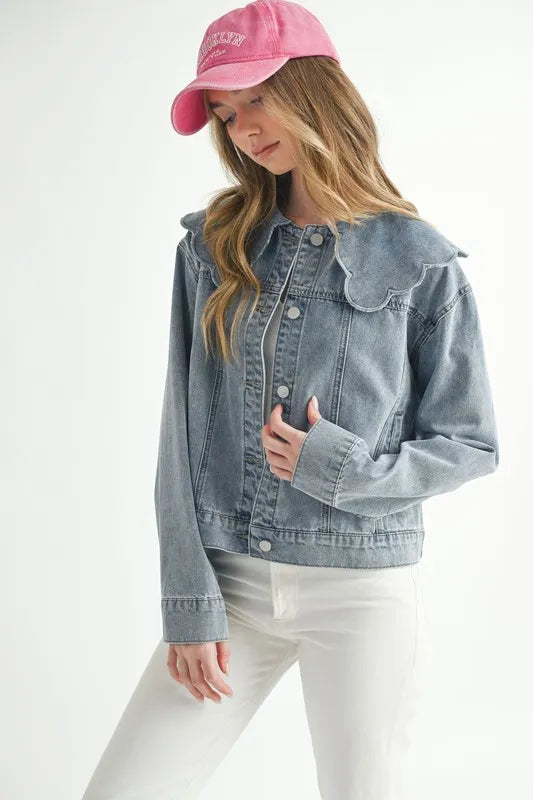 Scallop Peter Pan Collar Denim Jacket