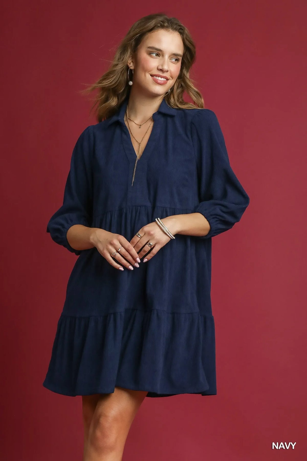 Corduroy Dress with Oversized Sleeves