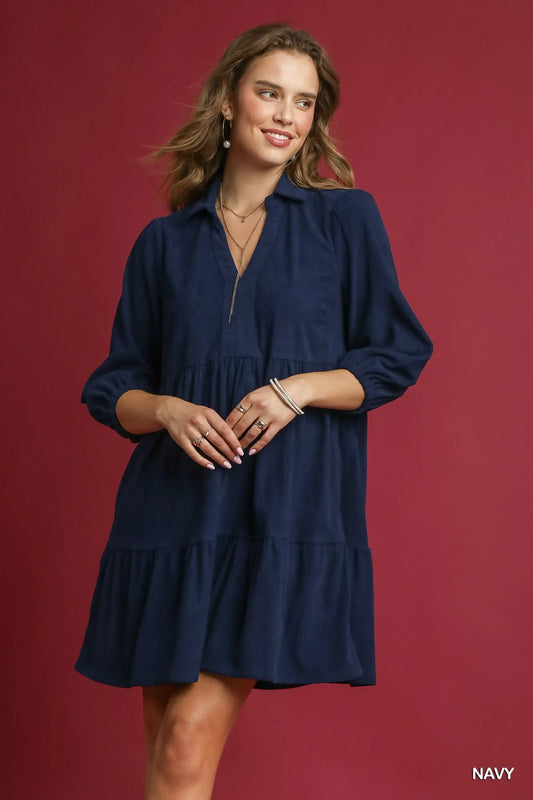 Corduroy Dress with Oversized Sleeves