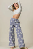 Flower Printed Side Pocket Wide Pants