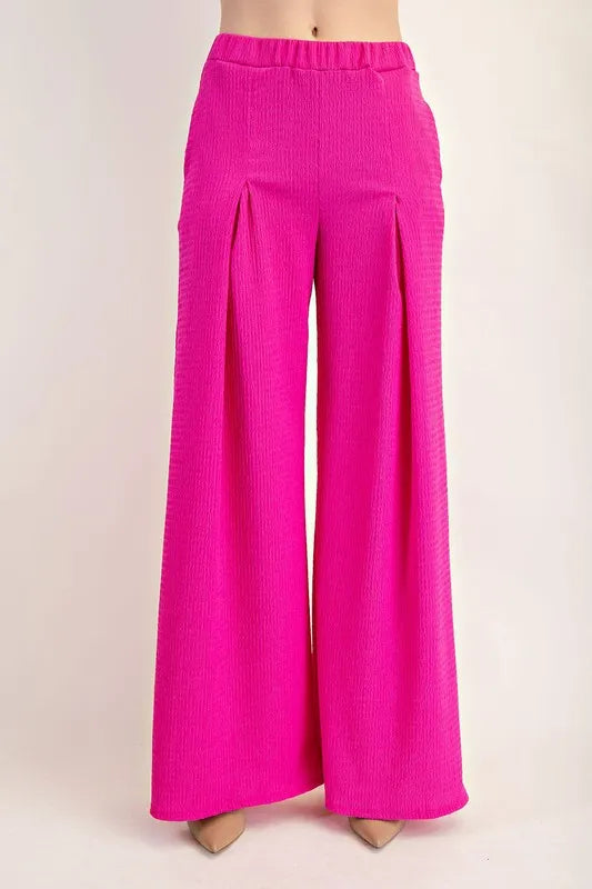 Textured Wide-Leg Pants with Pockets