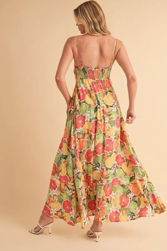 Fruit Print Square Neck Maxi Cami Dress