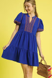 Embroidered Boho Puff Sleeve Ruffle Dress